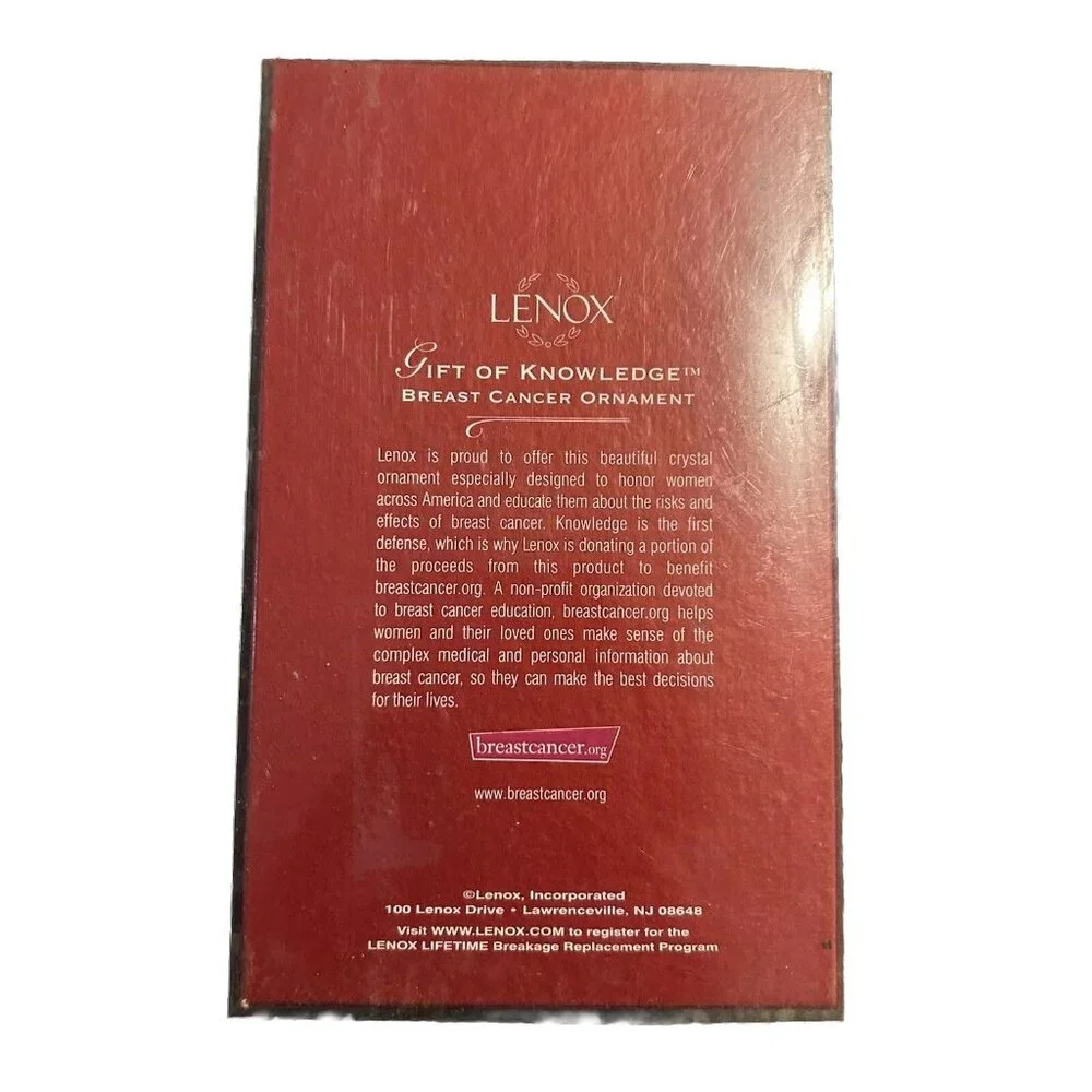 Lenox Gift of Knowledge Glass Crystal Breast Cancer Ribbon Ornament Christmas - Picture 3 of 3
